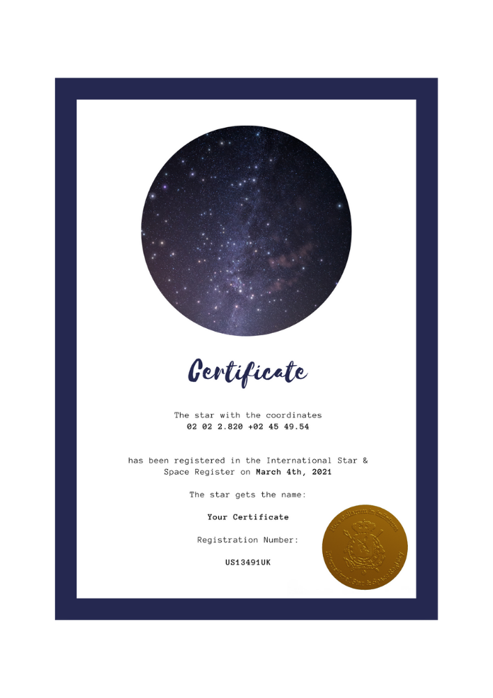 Star Naming certificate Nightblue